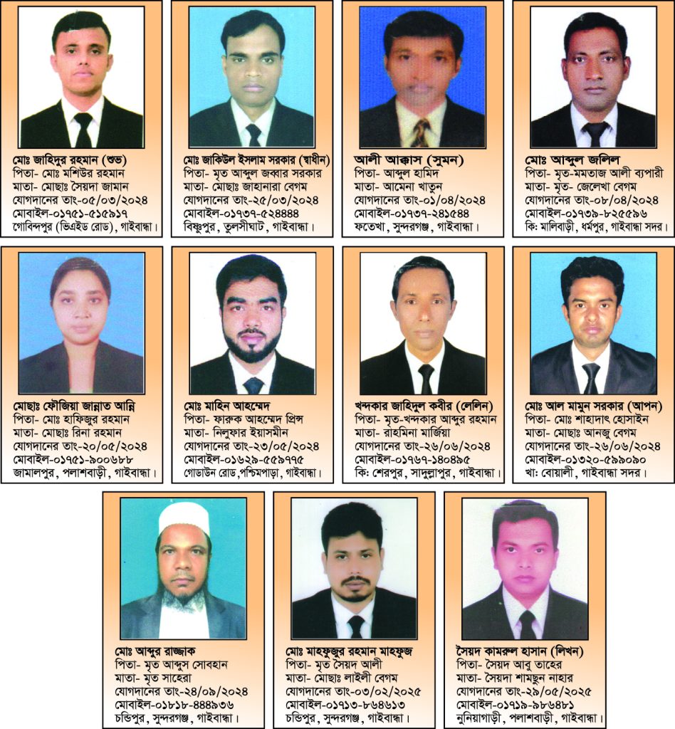 অবশিষ্ট বিজ্ঞ আইনজীবীগণের ছবিসহ নামা ও ঠিকানা